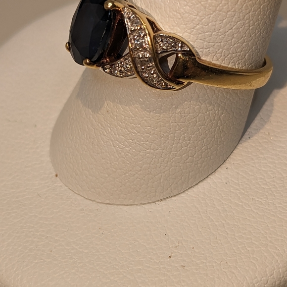 14k Gold Blue Sapphire & Diamond Ring sz-8.25 - Picture 8 of 10